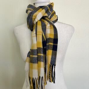 Lands End Scarf Yellow Blue Plaid Preppy Academia
